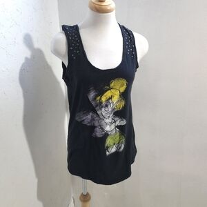 Disney | Black tinkerbell Graphic Tank Top with studs on straps